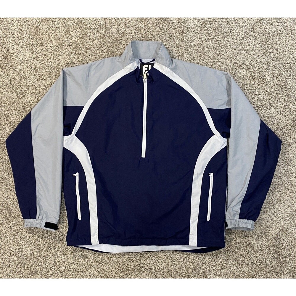 FootJoy Jacket Mens M Navy White 1/2 Zip Windbreaker Golf Softshell Pullover